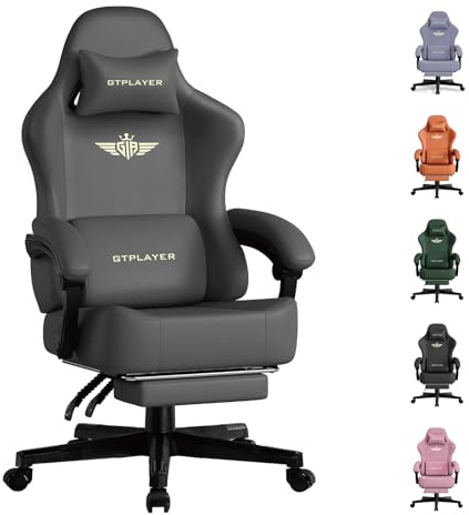 GTPLAYER Gaming Stuhl, Atmungsaktiver Bürostuhl, bürostuhl ergonomisch, Hochwertiger - Kunstleder, Ergonomischer PC Stuhl,160° Verstellbare Rückenlehne und ausziehbare Fußstütze,Tragkraft 180 kg,Grau