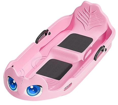 Winter Schlitten mit Bremsgriffen für Kinder, Rodelschlitten aus Aluminium & HDPE für Schnee- Rosa