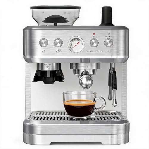 Creperture Siebträgermaschine, 15 Bar Espressomaschine aus Edelstahl PID-Temperaturregelung, 2,3L Wassertank, Heizfunktion, inklusive 58mm Siebgriff, Tamper und 350ml Milchkännchen