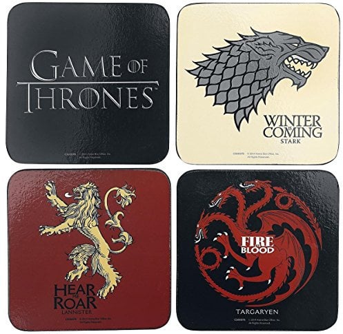 Game of Thrones Untersetzer-Set, offizielles Getränkezubehör, Melamin-Bezug mit Korkboden, Mehrfarbig, 10 x 10 cm