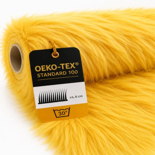 StoffBook goldgelb langhaarfell teddyfell stoff zum basteln, kunstfell langhaar, fellimitat für kinder, plüschstoff, fell nähen, kuschelstoff, bastelfell, faux fur Meterware ab 50cm, b704