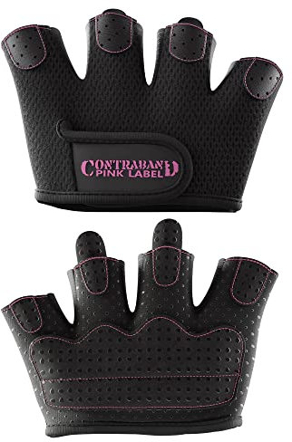 Contraband Pink Label 5537 Micro-Gewichtheberhandschuhe für Damen, mit Grip-Lock-Silikon-Polsterung, minimalistische Halbhandschuhe, Apple-Watch-freundlich, Schwarz, Größe S