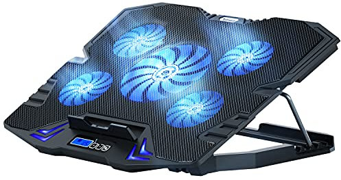 TopMate C5 Base de Refrigeradora, para Portátiles de 10-15,6 de Altura Ajustable Luz LED Azul, 2 Puertos USB+Pantalla LCD