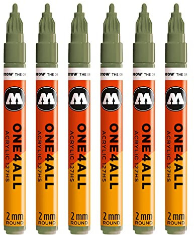 Molotow One4All 127HS Acryl Marker (2,0 mm Strichstärke, hochdeckend und permanent, UV-beständig, für fast alle Untergründe) 6 Stück Farbe 205 amazonas hell