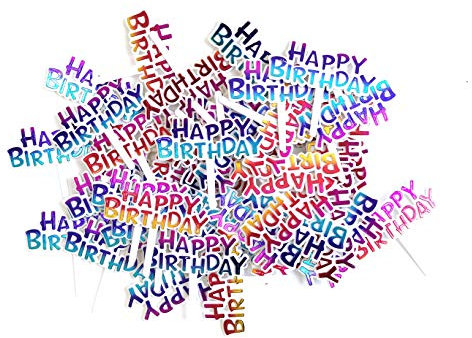 Colourful Happy Birthday Cupcake Picks Cake Toppers,Pack of 50
