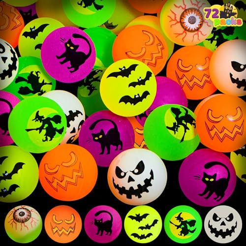 JOYIN 72 Stück Halloween Flummi Im Dunkeln leuchtende Springende Bälle 32mm Gummiball Springball Hüpfball für Halloween Party Mitgebel Spielzeug Geschenk Süßes oder Saures