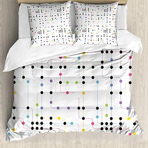 ABAKUHAUS Bunt Bettbezug Set, City Metro Scheme, Milbensicher Allergiker geeignet mit Kissenbezügen, 200 cm x 200 cm - 80 x 80 cm, Mehrfarbig