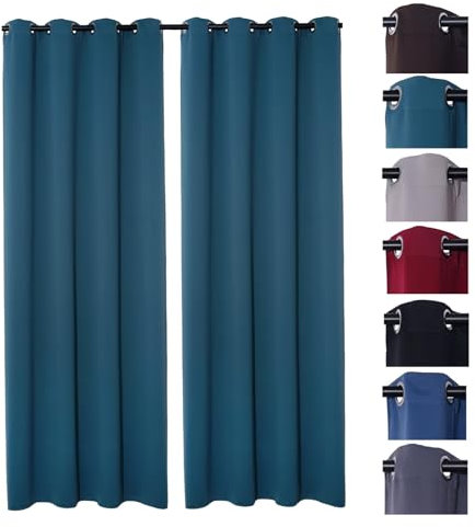 2er Pack Verdunklungsvorhang Gardinen mit Ösen, Blickdicht 140x245 cm Vorhang Verdunkelung Midnight (Petrol)