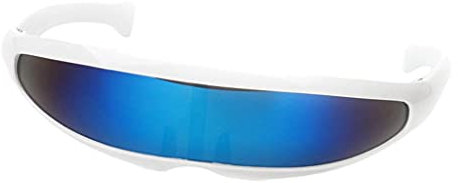 Colcolo Futuristic Narrow Color Visor Sunglasses Fancy Dress Costume, Unisex Eyeglasses Photo Props Sunglasses, White Frame Blue Mirrored