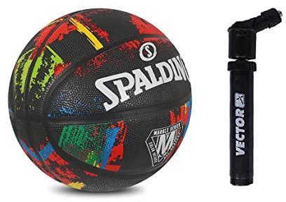 Spalding Marmor Offizieller Basketball Ball Größe 7 für Frauen NBA roter Ball mit Pumpe