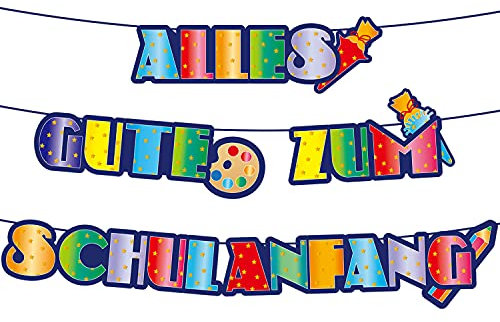 Oblique Unique® Schuleinführung Girlande - Alles Gute zum Schulanfang - Hänge Deko für Einschulung Schulbeginn Dekoration Banner Schule Jungs Mädchen