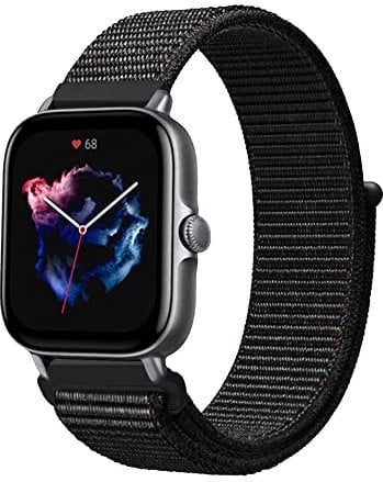 Niboow 20mm Bracelet pour Amazfit GTR Mini/GTS 4/GTS 3/GTS 4 Mini/GTS 2 Mini/GTS 2e/GTS 2/GTS/GTR 42mm, Nylon Respirant Réglable Bracelet pour Amazfit Bip 3 Pro/Bip S/Bip Lite/Bip U Pro - Noir