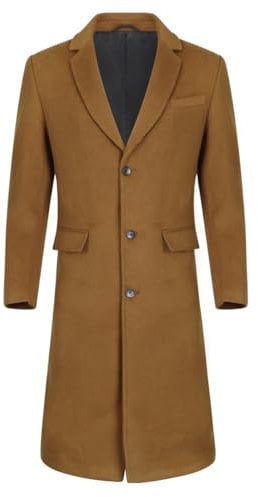 Allthemen Mens Long Winter Coat Wool Slim Fit Outerwear Lapel Collar Trench Coat Business Elegant Coats Brown XL