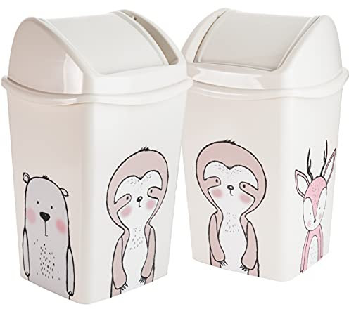 Mülleimer Kinder Abfalleimer 3friends, mit Schwingdeckel, 2 Stück, ca. 15 Liter, 45,3 x 25,2 x 29,4 cm, beige, Made in EU