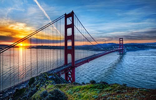 LHJOYSP Puzzle Jungen 3D Puzzle 1000 Teile Stadt Himmel Sonnenuntergang Kalifornien Golden Gate USA Golden Gate Bridge San Francisco Hängebrücke Golden Gate Strait 75x50cm