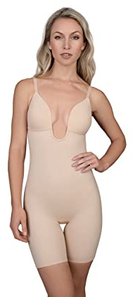 Bye Bra Body scolpente a V profondo, bordi tagliati al laser, cinghie in silicone, coppe senza fili, Shapewear per le donne, Shapewear a vita media, Collezione Sculpting, Beige, XXL
