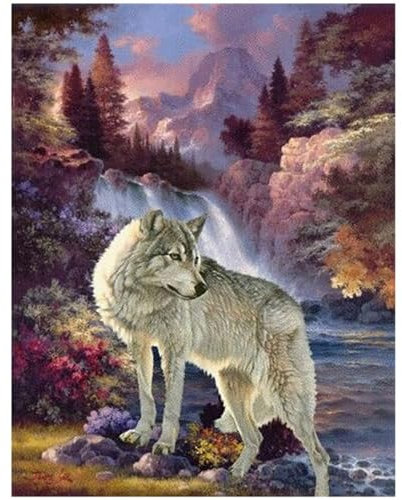 Kit de pintura de diamante 5D lobo cascada 40x50cm piedras cuadradas cuadro de diamantes imitación grande hecho a mano pintura de cristal punto de cruz pintura por números mosaico artesanía decor