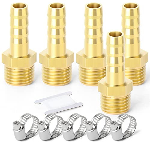 ERGAOBOY 10 Pezzi 8mm OD Barb a 1/4 Connettori BSP Maschio, Raccordi a Compressione con portagomma in Ottone