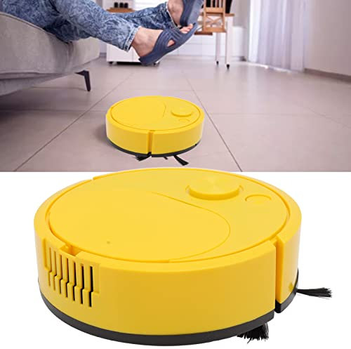 Tnfeeon Robot Aspirador Material ABS Cable de Alimentación Fregona Carga USB Multifuncional Mini Robot de Barrido Inteligente para Pisos de Madera Alfombra de Azulejos (Amarillo)
