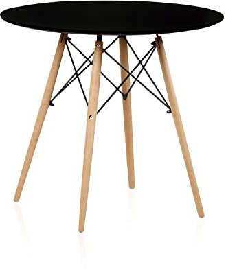 duehome | Mesa Redonda de Comedor Fija, Mesa Salon o Cocina, Modelo Tower, Acabado en Negro y Madera, Medidas: 80 cm (Largo) x 80 cm (Ancho) x 75 cm (Alto)