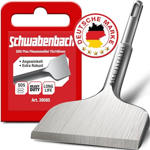 SCHWABENBACH ® Fliesenmeißel SDS Plus 75 x 165mm - Ideal zum Abtragen von Verputz - Fliesen entfernen - Flachmeißel - Extra Gehärtete Spitze - Mauer schnell Abstemmen mit Bohrhammer (kein SDS MAX)