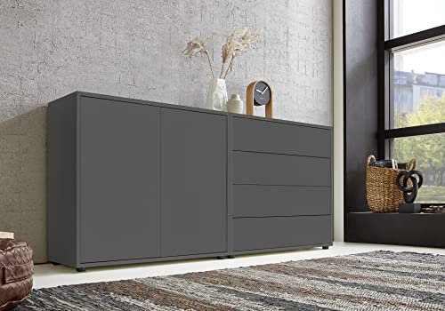 moebel-dich-auf Kommode Ben Set 3 Sideboard Türkommode Schubkastenkommode (anthrazit)