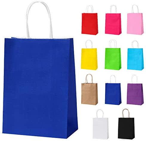 Cootato 24 Stück Geschenktaschen, Party Favor Taschen mit Griffen, Bunte Geschenktüten aus Kraftpapier für Geburtstag, Hochzeit, Babyparty, Partyzubehör und Geschenke- Blau