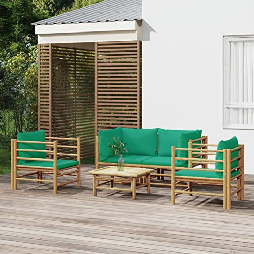 Chusui 5-TLG. Garten-Lounge-Set mit Grünen Kissen, Gartenmöbel, Balkonmöbel, Gartenlounge, Terassenmöbel Außen, Loungemöbel Balkon, Gartengarnitur, Bambus