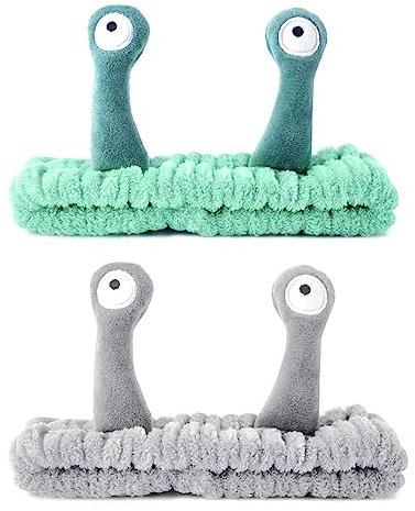 GWAWG 2 Stück Haarband Kosmetik Snail Headband Verwendung für Schminken Hautpflege Gesicht Waschen Spa Schönheit für Frauen Mädchen Grün und Grau