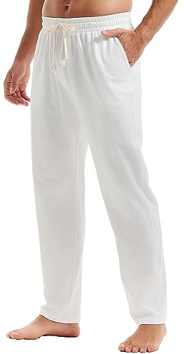 MakingDa Men's Joggers Sweatpants Cotton Atmungsaktiv Fitness Yoga Trousers Classic Open Hem Tracksuit Pants Jogging Work Sports Summer Beach Thin White XL