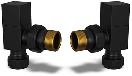 UK Radiators Square Black Radiator Valve Pair - Black Matt Finish - Classy and Modern Design 1/2 x 10mm Angled Radiator Valve Pair - Pair of Valves