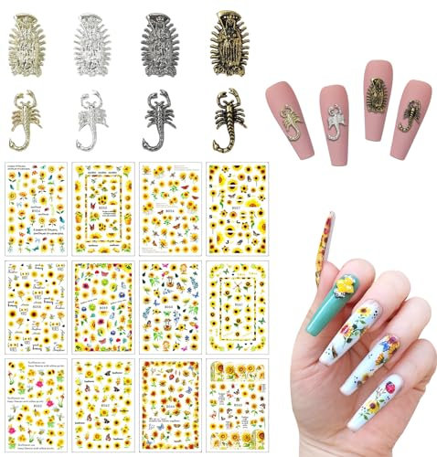 PLATEYTR Nail Stickers self Adhesive, Gel Nail Stickers for Nail Art Nail Sticker Artist, 12 Sheets of Nail Decals 8 Nail Sticker Decorations, Nail Decorations for Women Girls