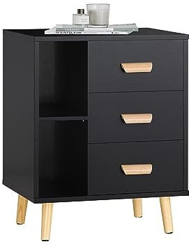 SoBuy FBT95-SCH Nachttisch mit 3 Schubladen und 2 offenen Fächern Sofatisch Beistelltisch Telefontisch Nachtschrank Nachtkommode Schwarz BHT ca. 48x60x40cm