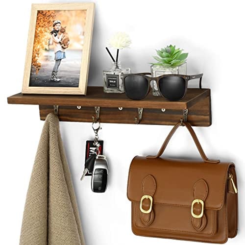 Zentiva Perchero con estante, gancho de madera montado en la pared 4 metal vintage y para el almacenamiento, entrada perfecta, salón, baño, cocina, dormitorio, percha