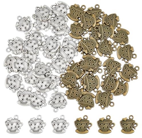 DICOSMETIC 50Pcs 2 Colors Coffee Cup Pendants Vintage Teapot Charms Tibetan Tea Cup Pendants Alloy Tea Cup Pendants Vintage Dangle Charms for DIY Handmade Jewelry Making, Hole: 3mm