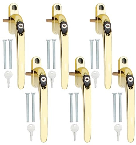 Bwintech 6 maniglie in linea per finestre in PVC dorato, in zinco UPVC, mandrino da 43 mm, per finestre in uPVC per interni ed esterni