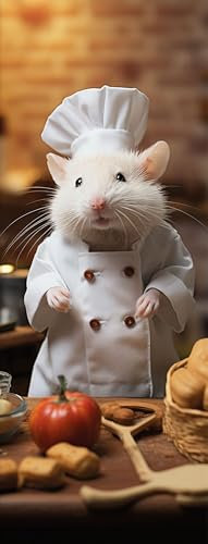 artissimo, Glasbild, 30x80cm, AG5449A, Essen und Trinken: Chefkoch Hamster, Bild aus Glas, lustige Küchendekoration, Wandbild Küche modern, Küchenbild schmal bunt