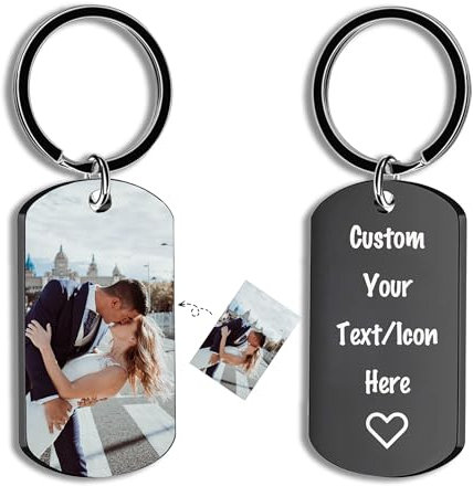 Porte Clef Personnalisable Porte Clef Photo Personnalisation Double Face - Téléchargement Une Image, Ajout De Texte Cadeau Saint Valentin Homme Cadeau Femme (Noir)