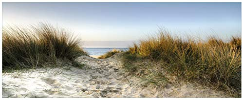 Wallario Glasbild Weg durch die Dünen zum Strand am Meer - 50 x 125 cm Wandbilder Glas in Premium-Qualität: Brillante Farben, freischwebende Optik