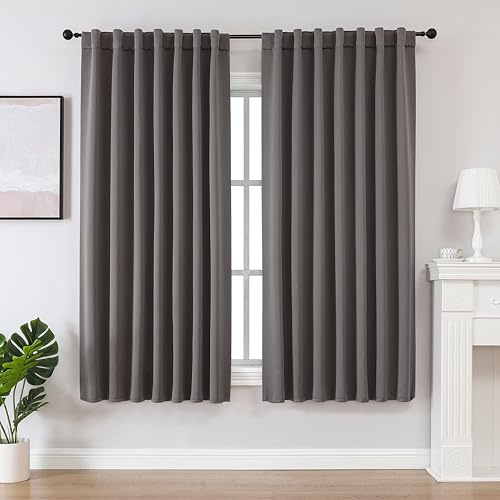 Joydeco Vorhänge mit Verdeckten Schlaufen 2er Set,H 137 x B 132 Grau Kurze Blickdicht Sichtschutz Verdunkelungsvorhang Stangendurchzug Gardinen Blackout Curtains Schlafzimmer Wohnzimmer Küche