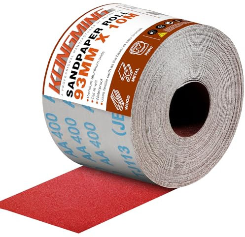 KONGMING Rollo de Papel de Lija 93mm x 10m Grano 400 para Lijadora Manual