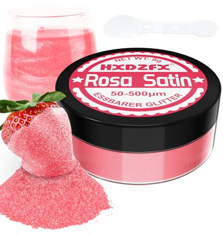 Essbarer Glitzer für Getränke - Lebensmittelfarbe Pulver, Schimmerndes Glitzerpulver, Lebensmittel Glitzerpuder für Schokolade, Kuchen, Fondant, Drinks - 8g (Rosa Satin)