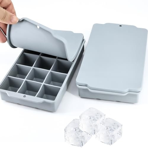 Lot de 2 bacs à glaçons avec couvercle - En silicone de qualité alimentaire - Sans BPA - Couvercle amovible - Empilable - Idéal pour les cocktails, le whisky et les boissons fraîches