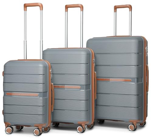 British Traveller Koffer Trolleys Set Hartschalenkoffer Reisekofferset 100% PP Handgepäck Rollkoffer mit 8 Spinnerräder Rollkoffer Reisekoffer TSA-Schloss Grau