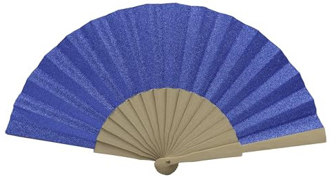 MAPIMANIA - Glitzer Fächer für Handtasche Damen blau, Fächer Hochzeit faltbar, Spanischer Fächer, Japanischer Fächer, Gastgeschenk Zerimonie