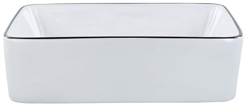 Lavabo sobre encimera baño clásico cerámica brillante blanco con borde negro rectangular 49 x 38 cm Xert