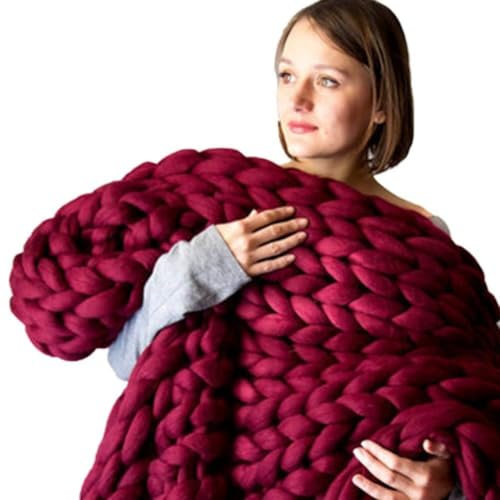 WJHDWYD Gestrickte Decke Grobstrick-Überwurf Grobstrickdecke Strickdecke Graue Überwürfe for Sofa Große gestrickte Bettüberwürfe Decken for Betten(Wine Red,100X120)