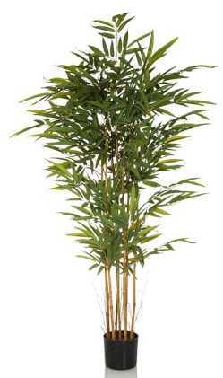 hjh OFFICE Kunstpflanze Bambus II Höhe 150 cm Deko Kunstbambus Bambusbaum Zimmerpflanze, künstliche Pflanze mit echtem Bambusrohr