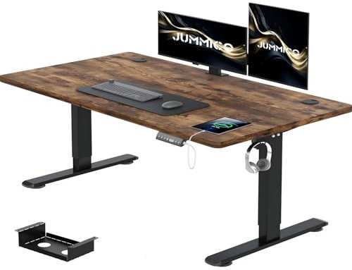 JUMMICO Höhenverstellbarer Schreibtisch 120 x 80 cm mit Kabelwanne, Höhenverstellbar Elektrisch Stehpult mit USB-Buchse, Computertisch, Ergonomischer Steh-Sitz Tisch, Bürotisch, Vintage-Braun