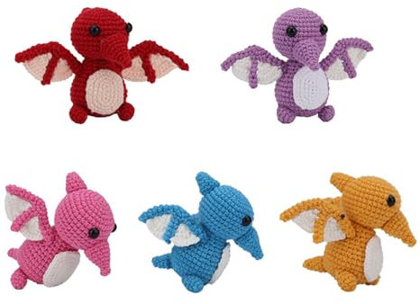 Itkcozcg Drachen Häkelsets für Anfänger, Häkelstarter mit Garn, Häkelnadel, Nadel, Strickmarker, Kunststoffauge